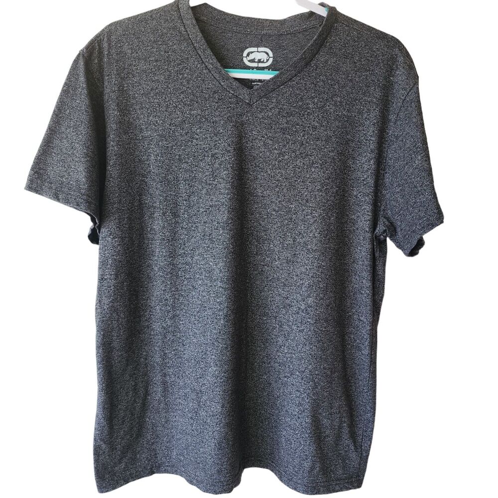 Ecko Unltd. V-neck Size Large Charcoal Gray Men's T -shirt Tee cotton Blend Y2K